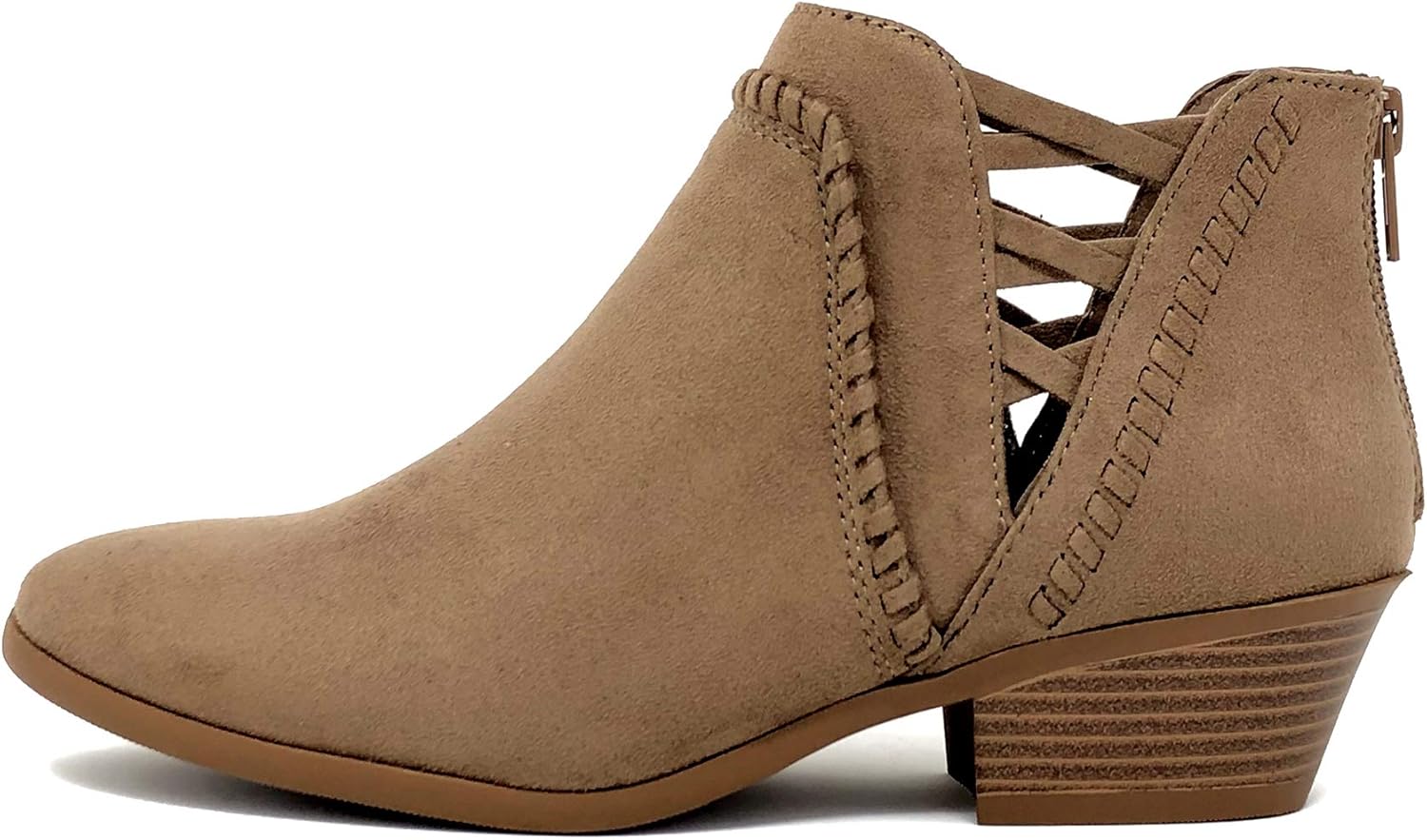Soda Women's Low Ankle Heel Bootie with Elastic Cross Straps