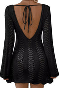 Womens Long Sleeve Crochet Cover Up Backless Beachwear - 2025