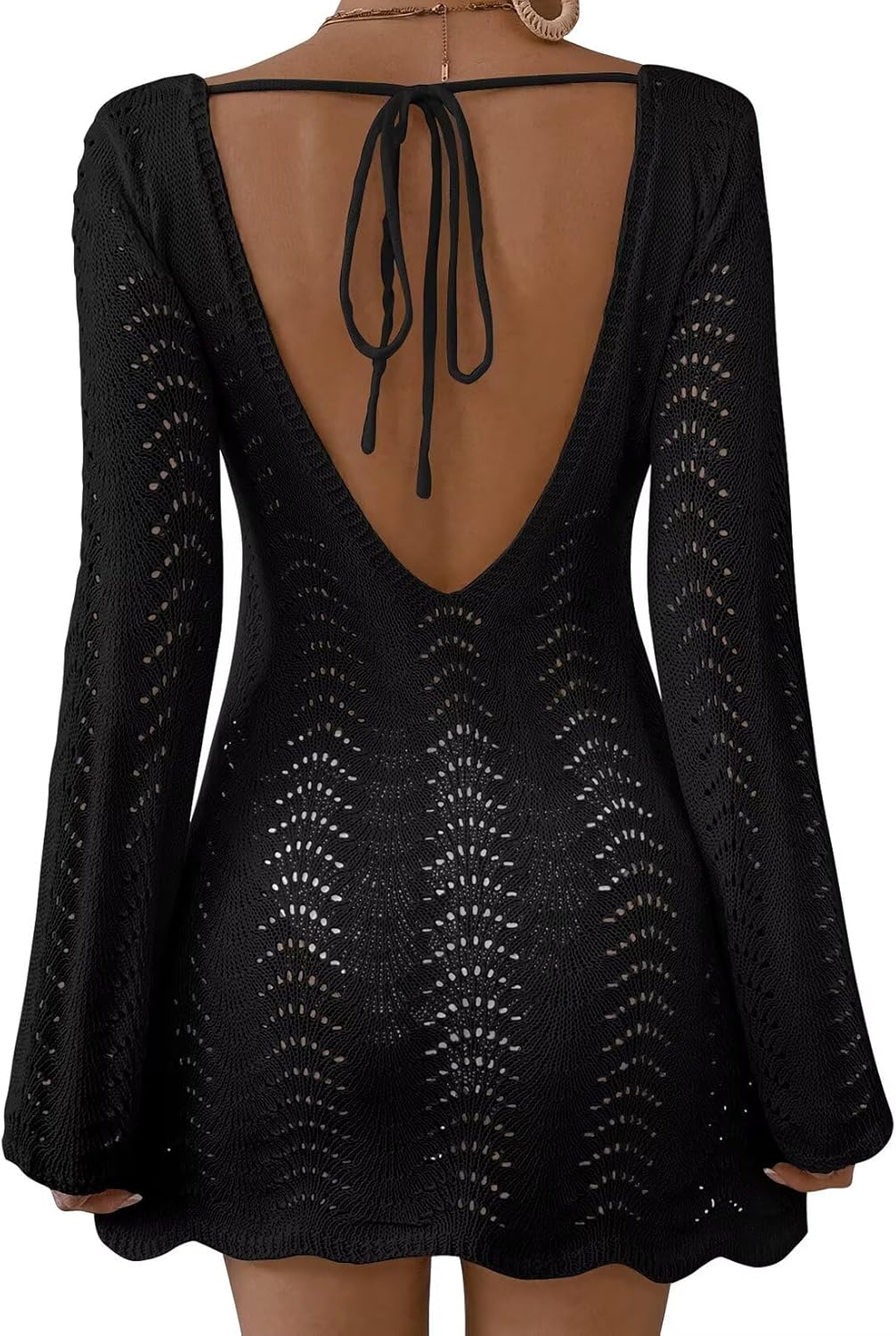 Womens Swimsuit Cover Up Long Sleeve Crochet Bathing Suit