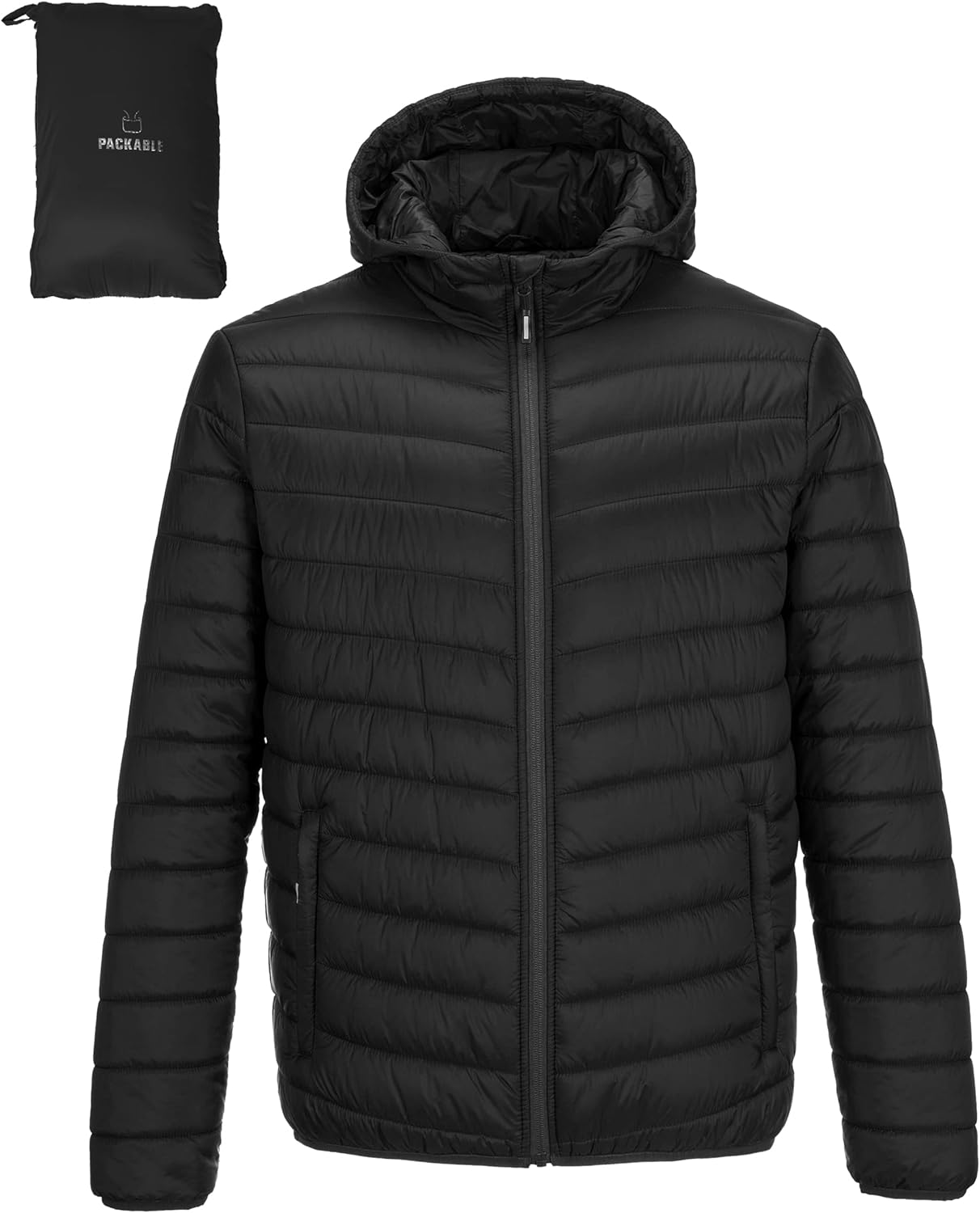 Outdoor Ventures Men's Lightweight Packable Hooded Puffer Jacket