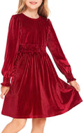 Girls Long Sleeve Velvet Midi Dress - Classic Fall Party Dress