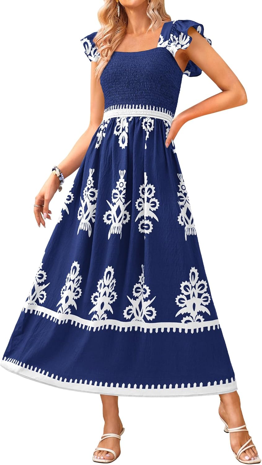 BTFBM Summer Dresses for Women 2025 Floral Boho Maxi Dress