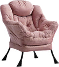 Velvet Gilding Pink Lazy Chair with Armrest and Side Pocket