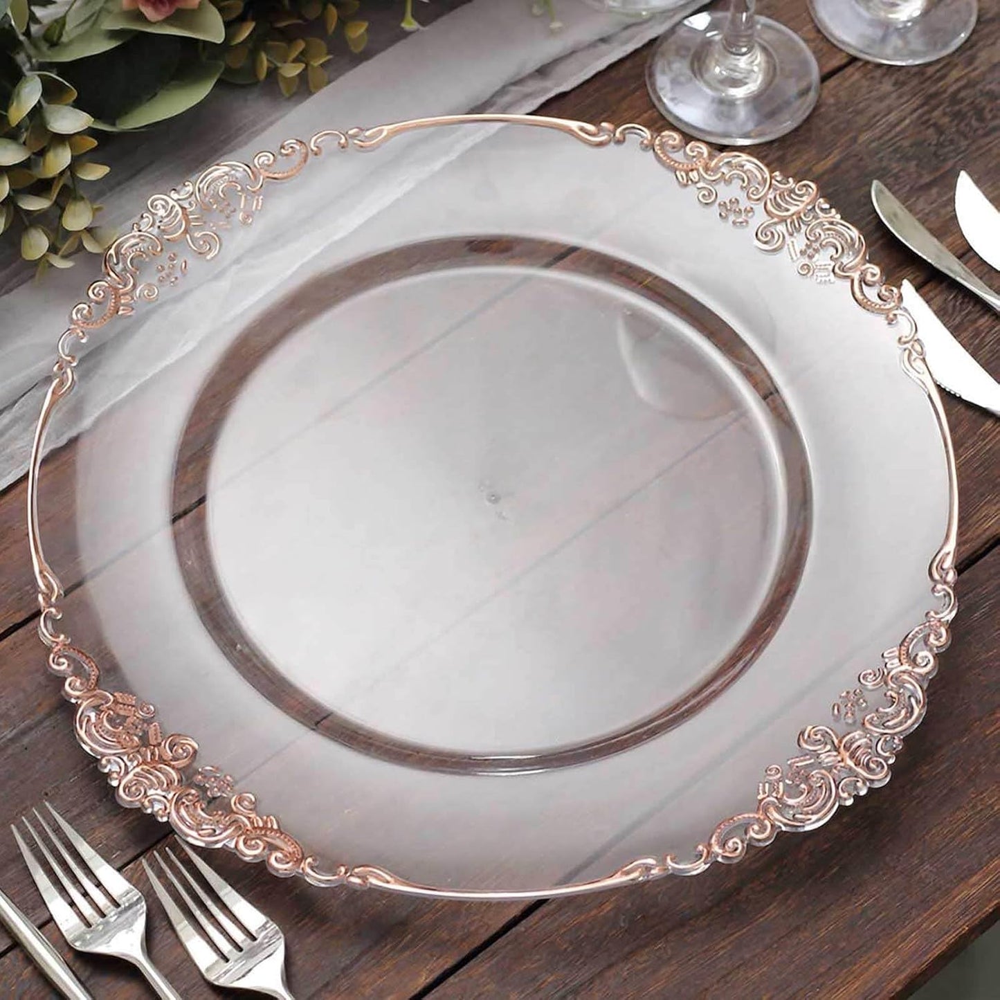 13 Inch Clear Rose Gold Charger Plates for Elegant Events