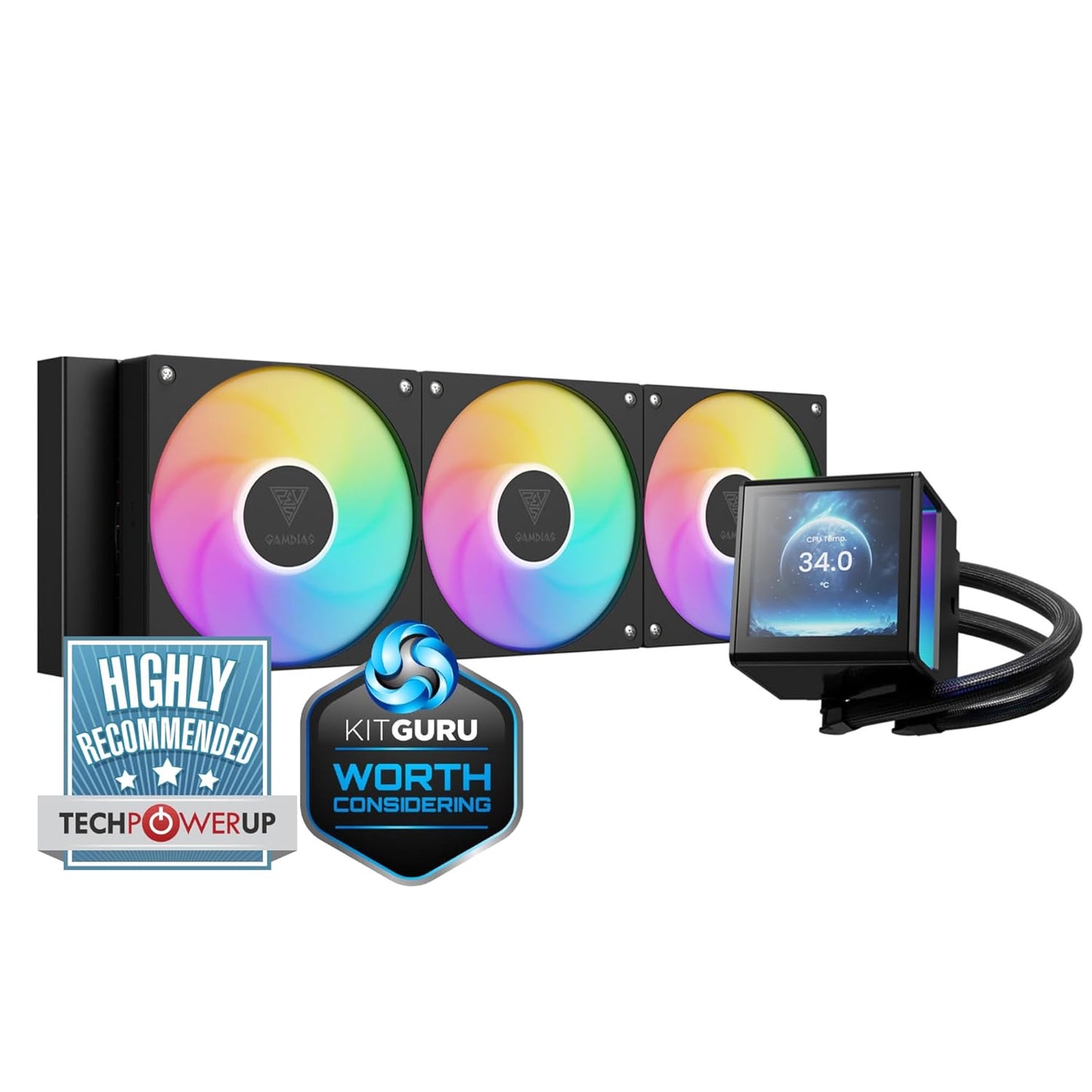 GAMDIAS CHIONE P5-360 Liquid CPU Cooler with Custom LCD Display