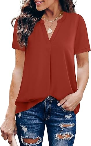 Timeson Women's V Neck Short Sleeve Chiffon Blouse for Style