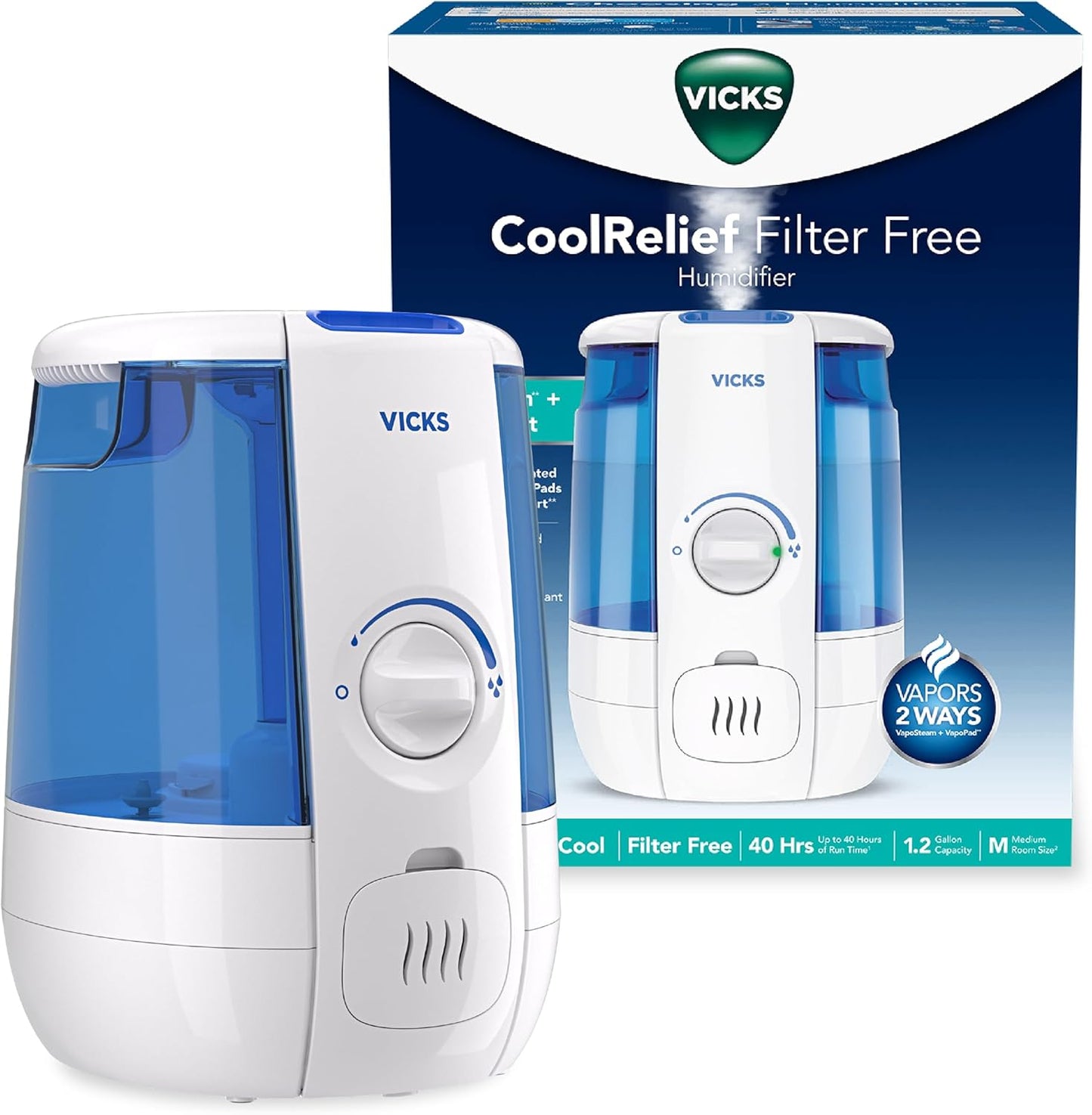 Vicks CoolRelief Cool Mist Humidifier for Small to Medium Rooms