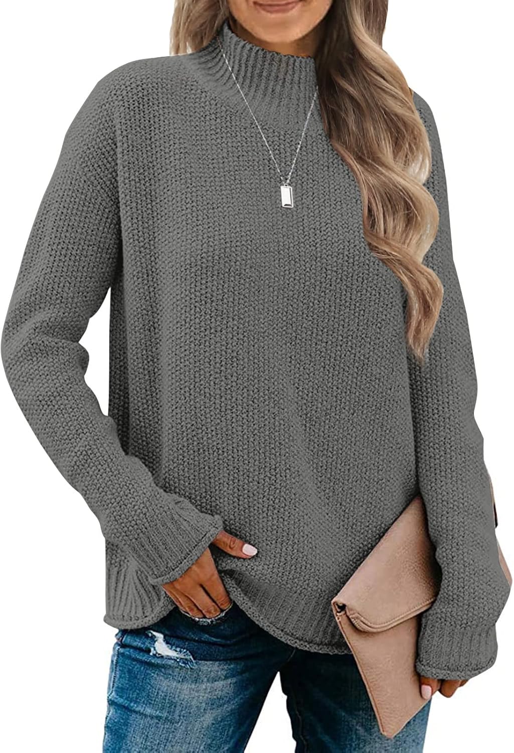 MEROKEETY Women's Turtleneck Long Sleeve Sweater for Fall