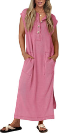 KIRUNDO Ribbed Henley Maxi Dress - Lightweight Summer Sundress