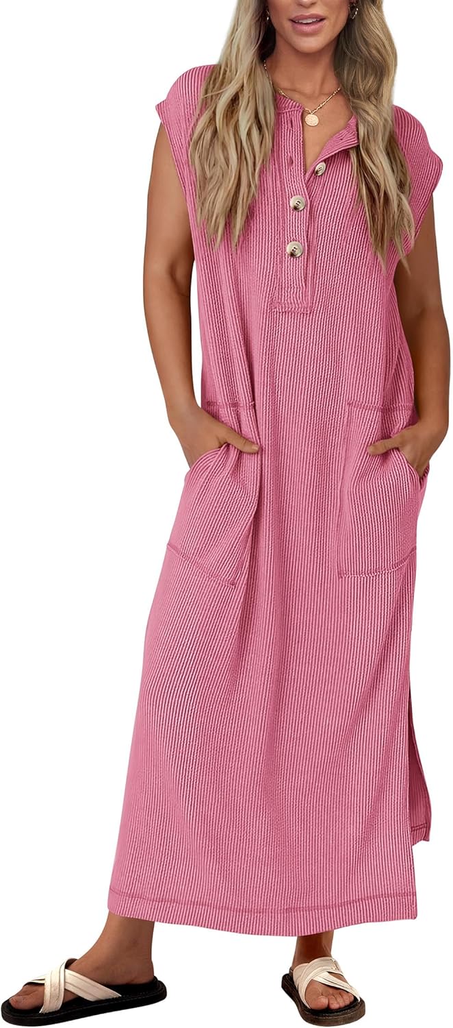 KIRUNDO Womens Summer Dresses: Stylish Ribbed Knit Maxi Dress
