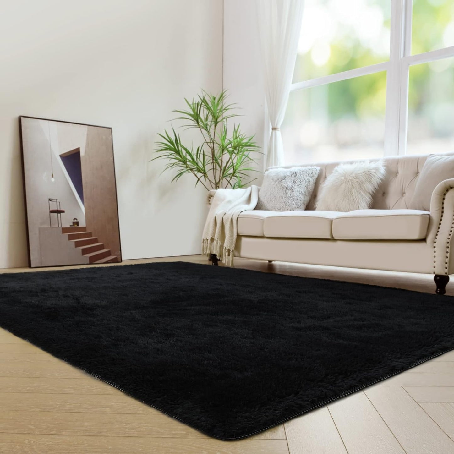 Black Soft Fluffy Rug 5x8 ft for Bedroom and Living Room Decor