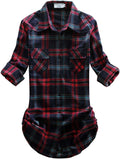 Match Womens Button Down Cotton Flannel Plaid Shacket - Roll Up