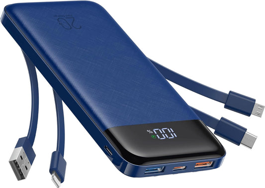 20W Fast Charging Power Bank - Built-in Cables