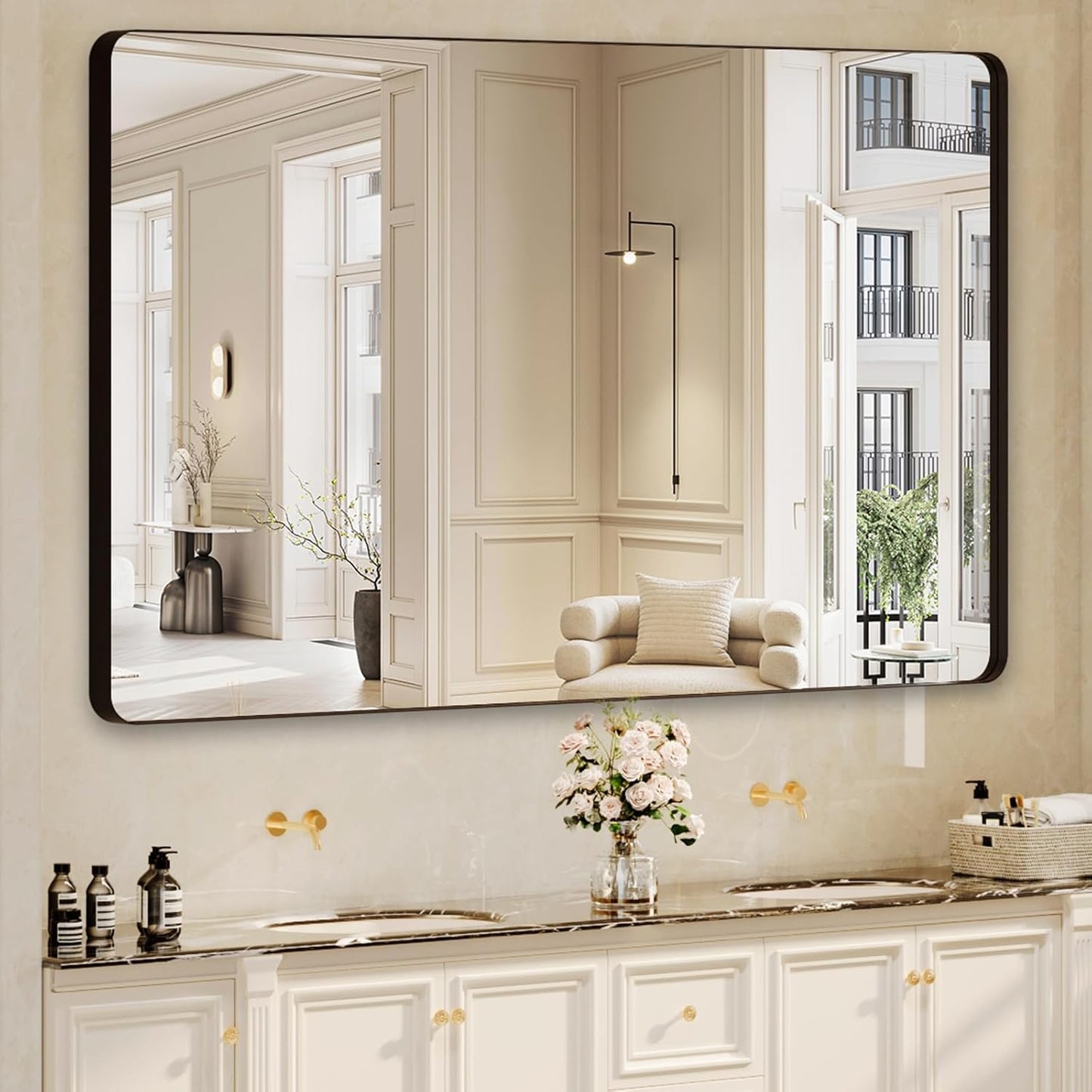 Bathroom Mirrors for Over Sink, 60x36 Inch Black Metal Frame