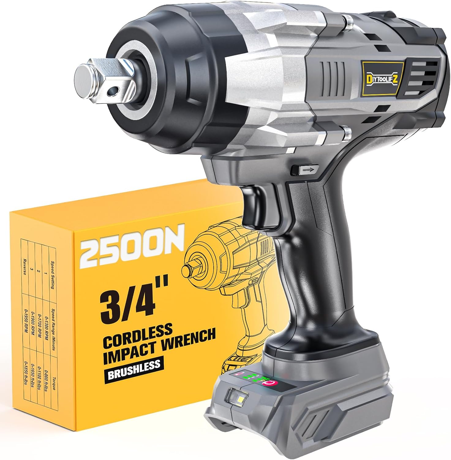 3/4 Inch Cordless Impact Wrench with 2500N.m Torque Power