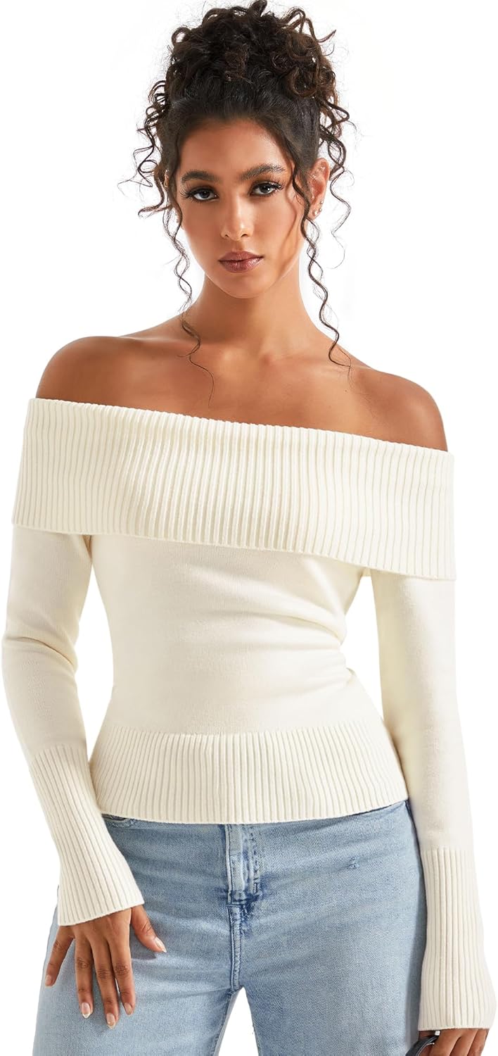 SUUKSESS Women Off Shoulder Sweaters for Trendy Fall Style