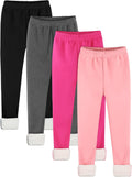 Girls Cotton Fleece Lined Leggings 4 Pack - Warm Winter Tights