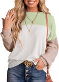 Color Block Long Sleeve Crewneck Knitted Pullover - Casual Knit Top