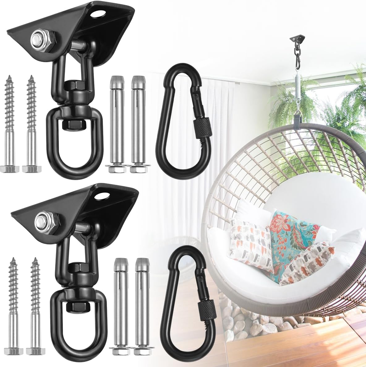 360Rotating Heavy Duty Hammock Hooks - 2 Pack