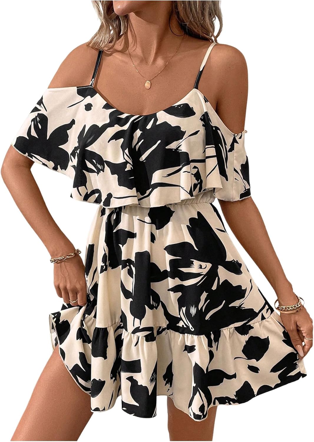 SOLY HUX Women's Boho Floral Print Cold Shoulder Dress Review