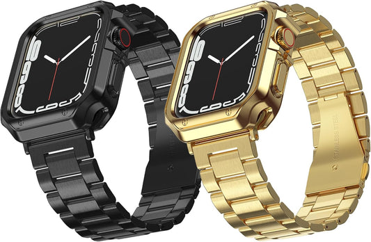 Stylish Stainless Steel Apple Watch Band with TPU Case - 2 Pack