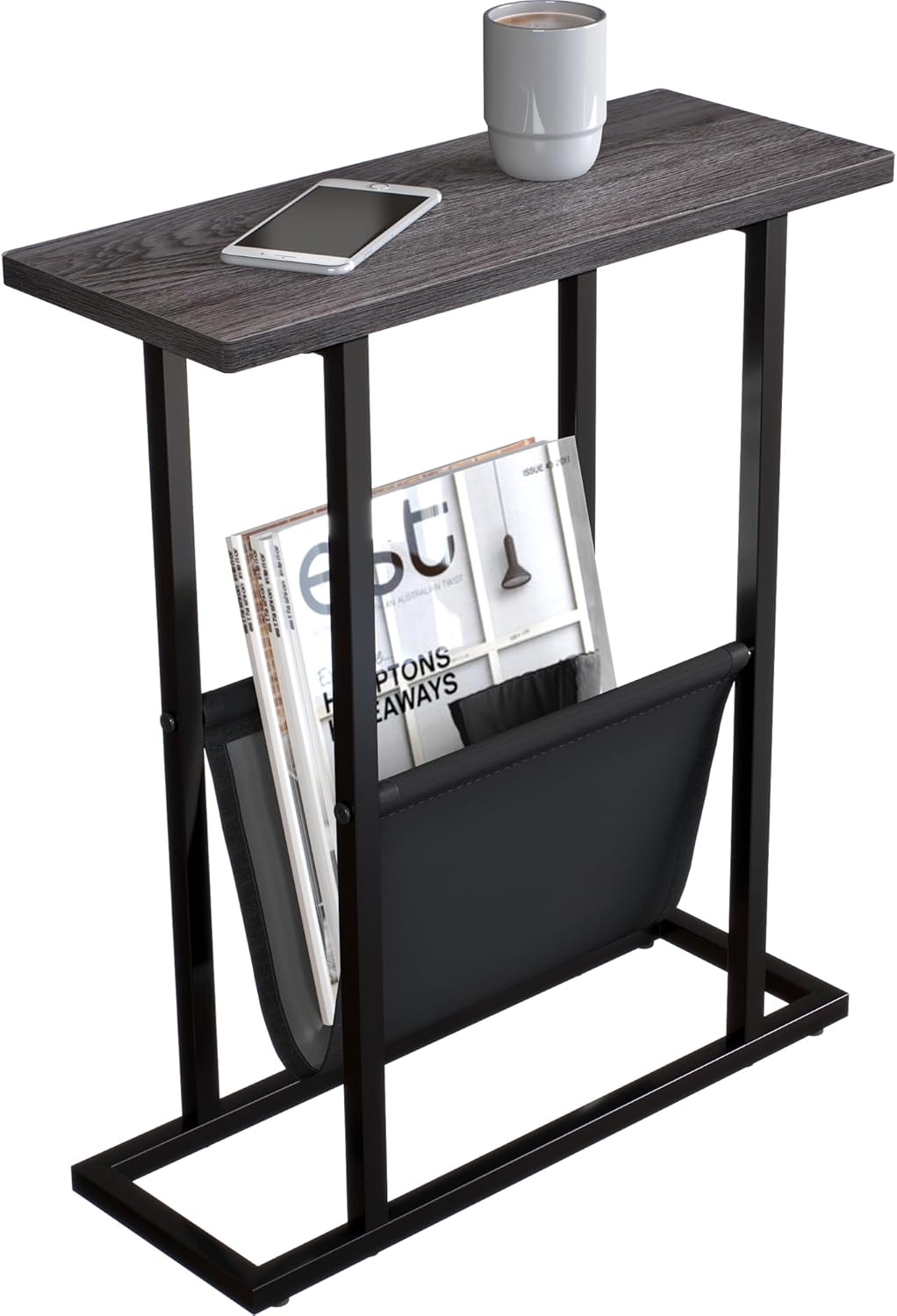 Yusong Narrow Side Table for Small Spaces with Magazine Holder