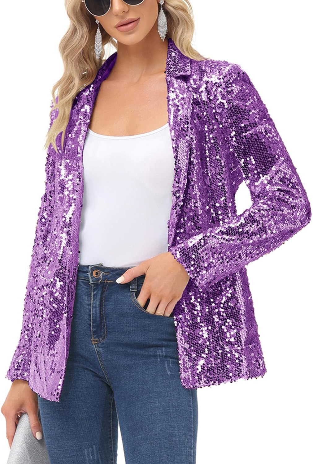 KANCY KOLE Women's Sequin Blazer Jacket for Glamorous Style