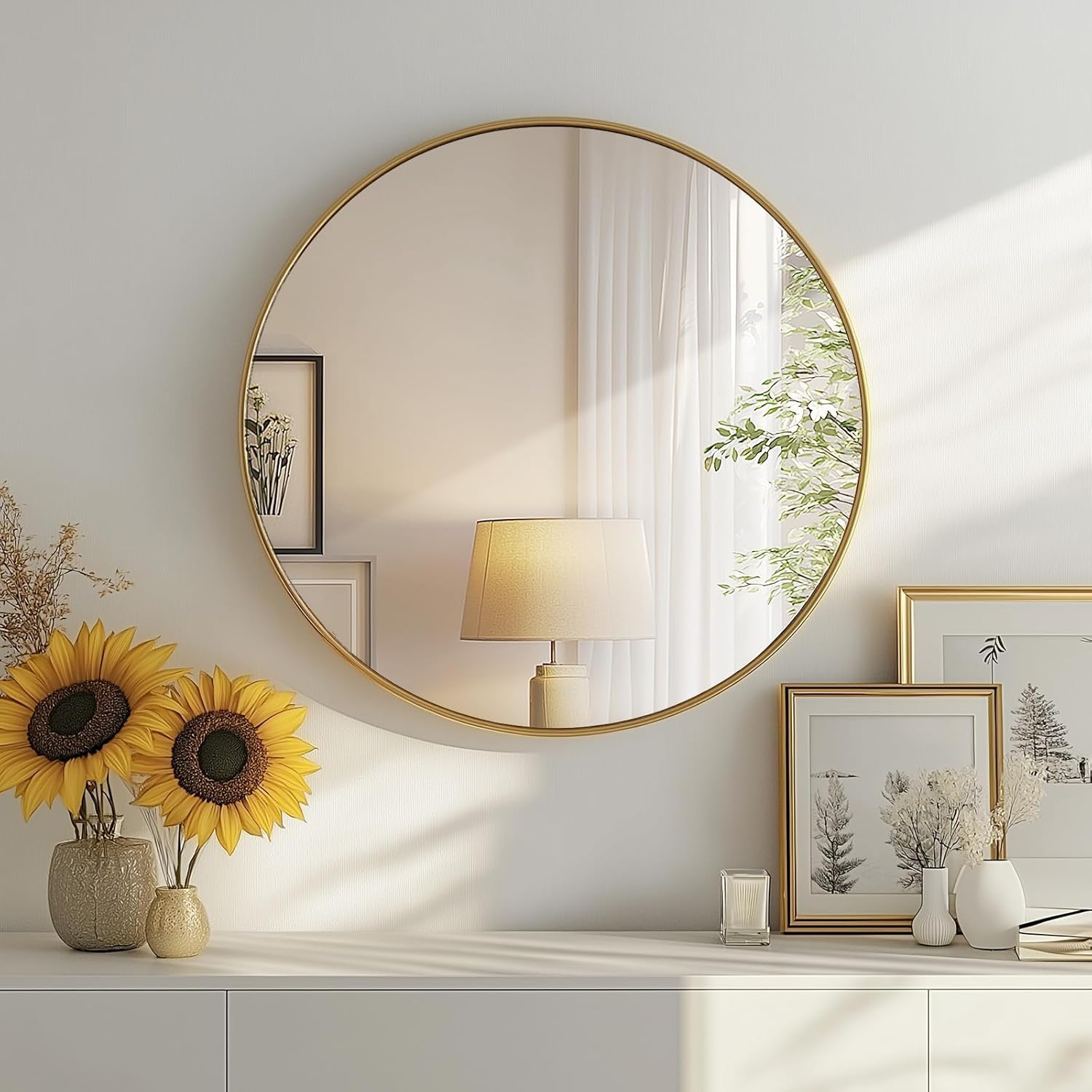 DUMOS Gold Circle Mirror for Wall 20 inch - Modern Design