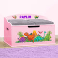 Personalized Dinosaur Toy Box - Pink, Soft-Close Lid, 30 in