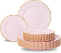 Pink Scalloped Plastic Plates with Gold Rim - 60PCS Party Set