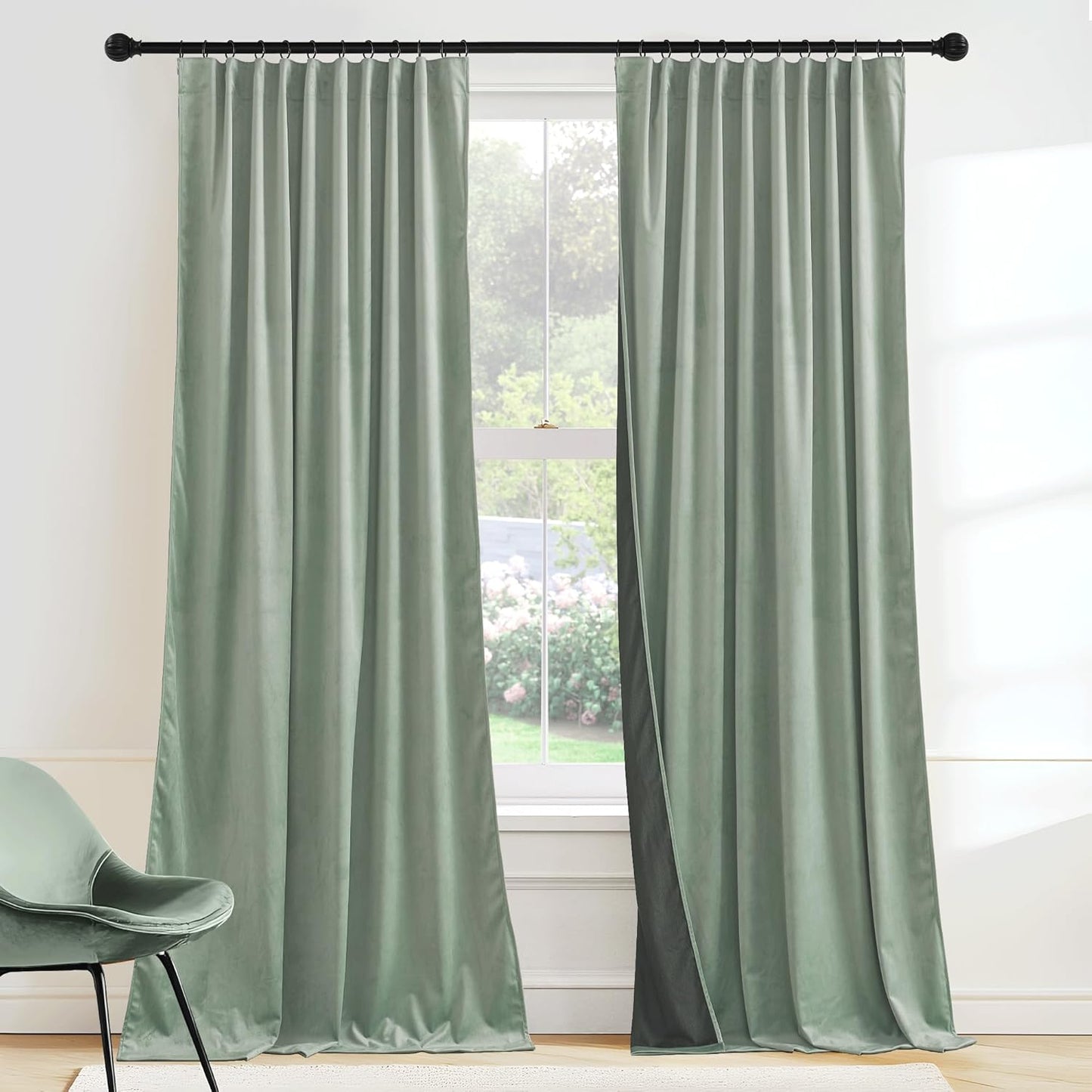 RYB HOME Mint Green Velvet Curtains for Elegant Room Decor