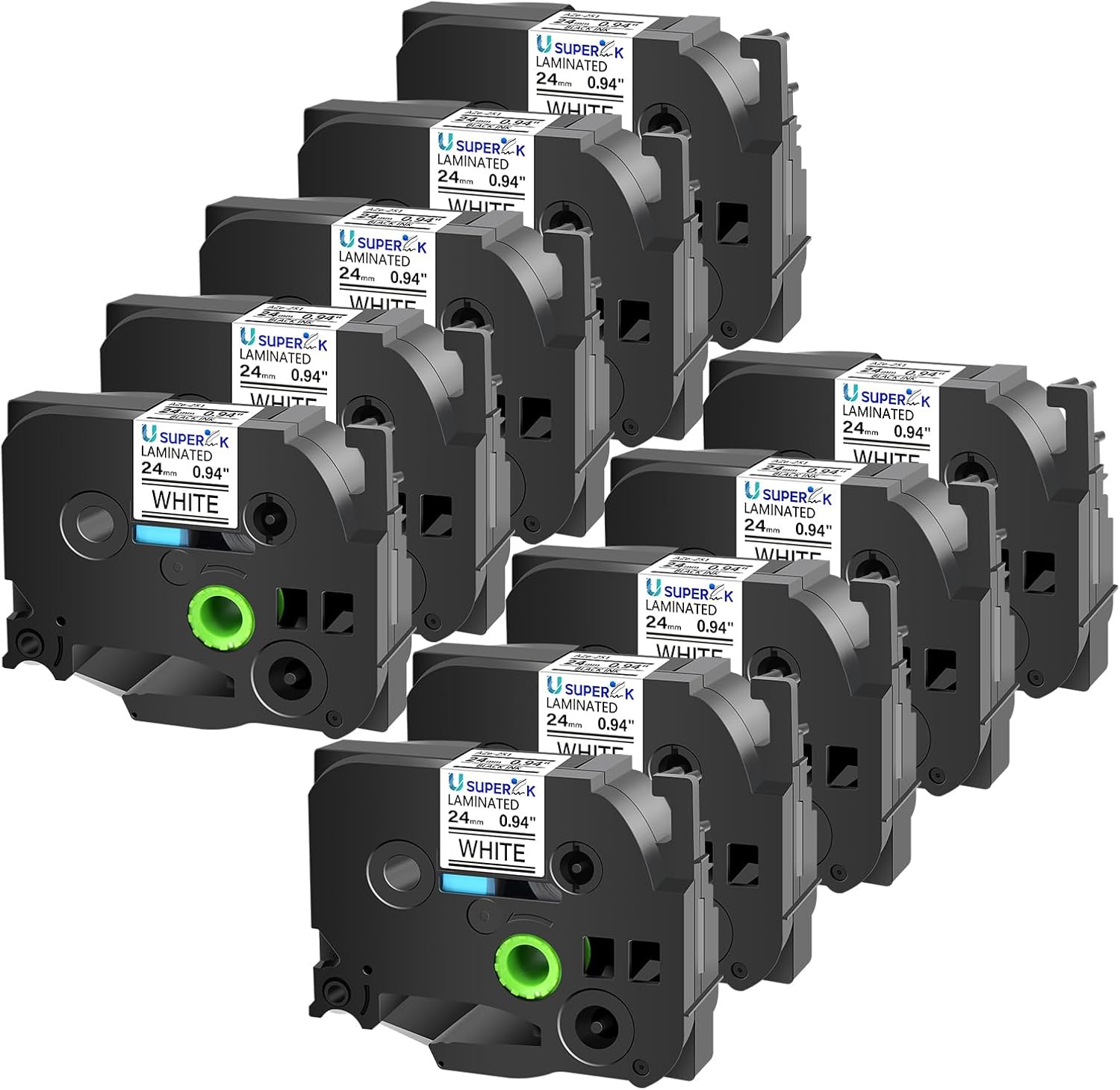 10 Pack 24mm Laminated White Tape for Brother Ptouch Label Maker