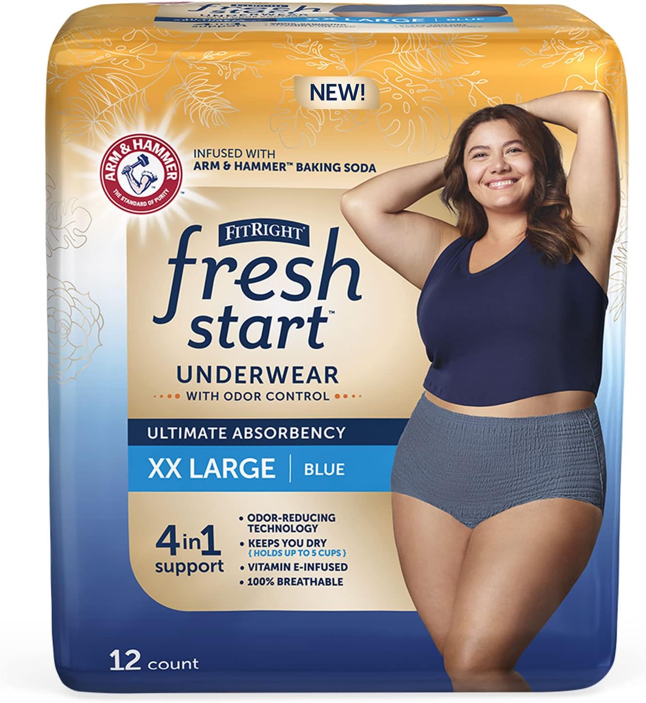 FitRight Fresh Start XXL Blue Incontinence Underwear, 12ct - ARM & Hammer Odor-Control