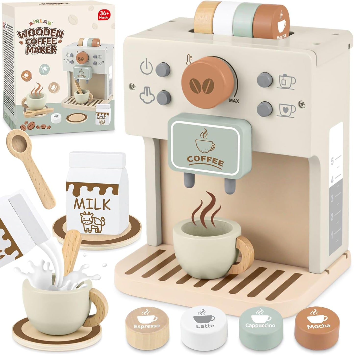 Airlab Wooden Toy Coffee Maker - Imaginative Play for Kids!