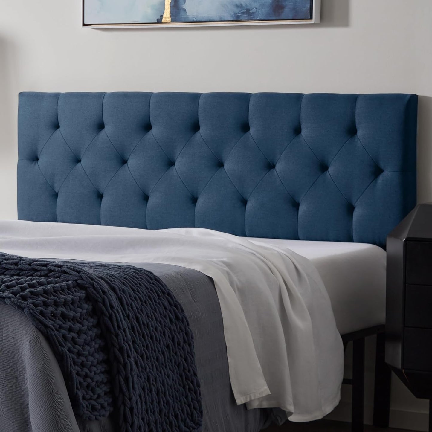 Stylish Adjustable Height Upholstered Headboard - Cobalt King