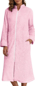 Ekouaer Womens Zip Up Robe Fleece Bathrobe Long Zipper Lounger - Warm