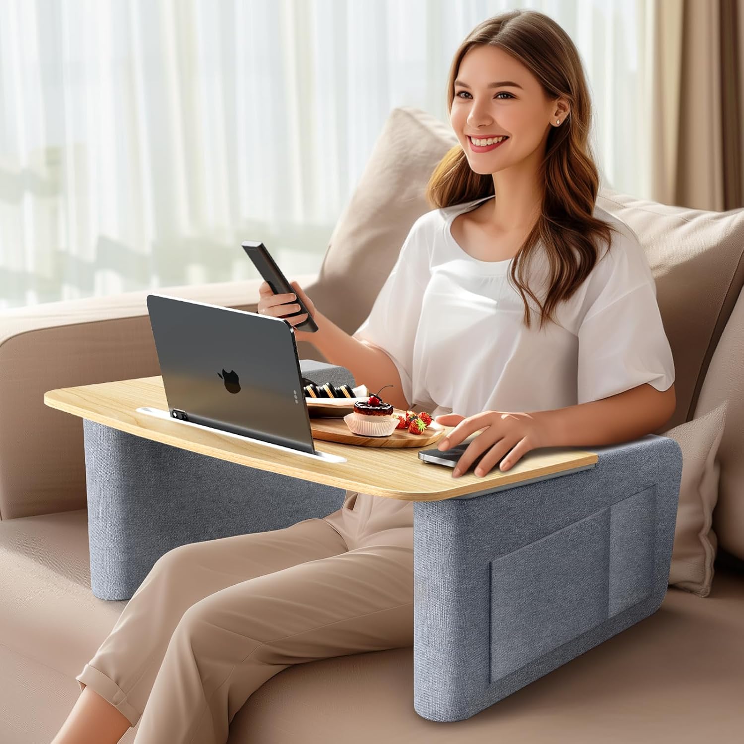 Multifunctional TV Tray with Arm Rests & Slots
