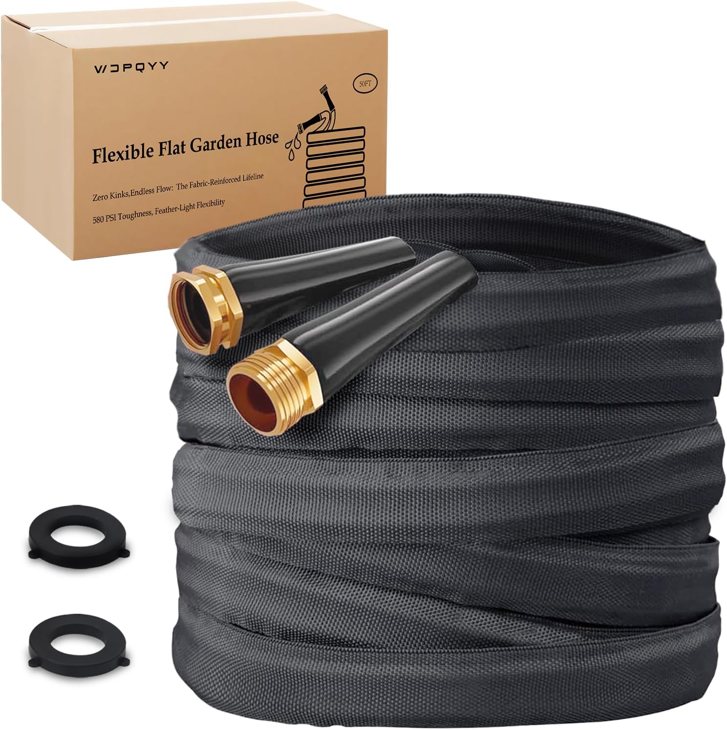 Lightweight Flat Garden Hose 100ft with Durable 800D Fabric