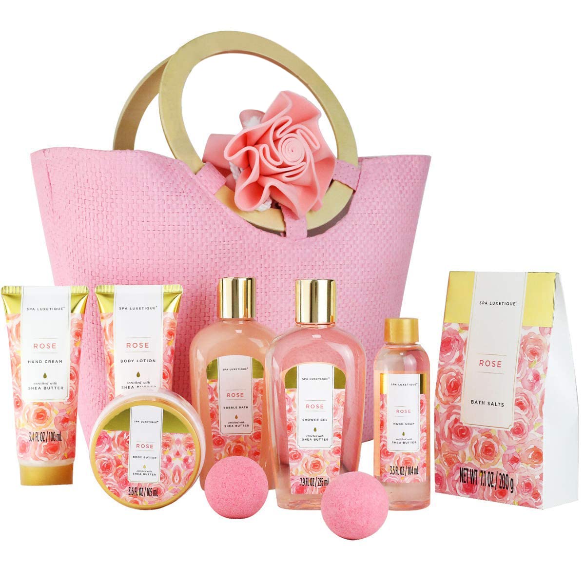 Spa Luxetique Spa Gift Set for Women - 10 Pcs Rose Bath Set