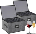 Wine Glass Storage Box with Dividers - 2 Pack Stemware Cases