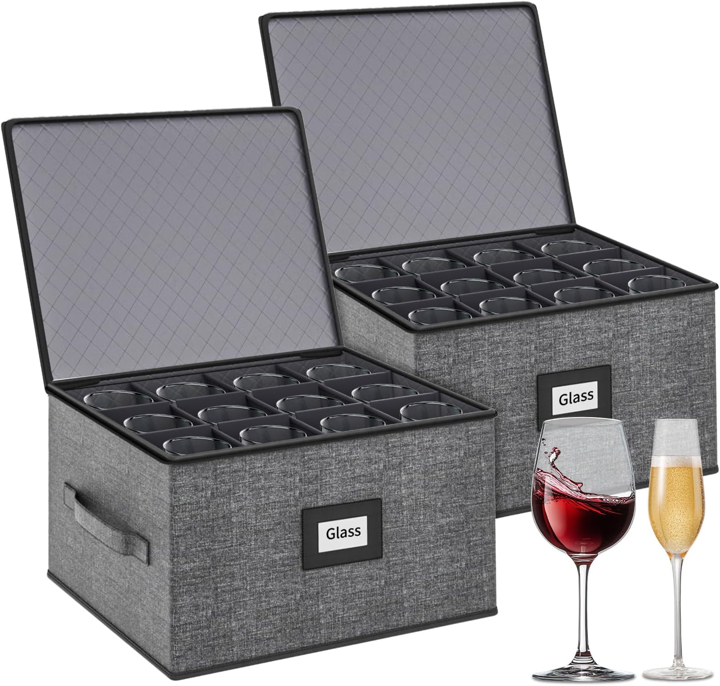 Aokeyee Wine Glass Storage Box Containers for 24 Crystal Glasses