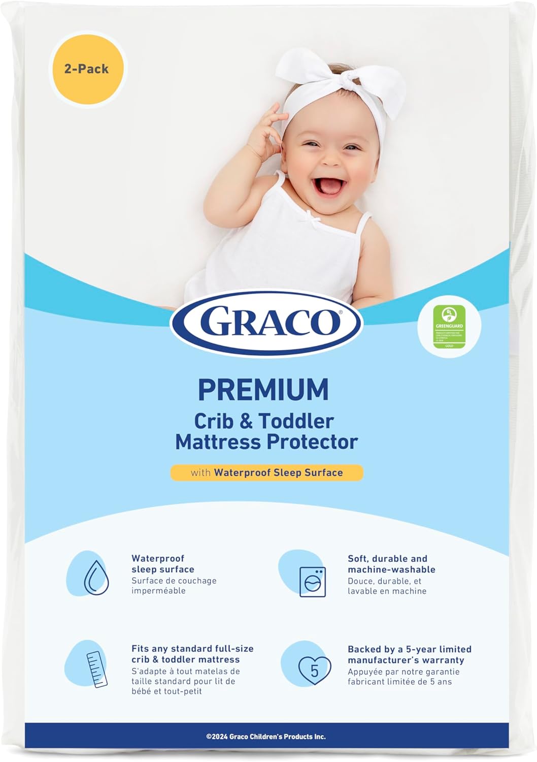 Graco Premium Waterproof Crib and Toddler Mattress Protector 2 Pack