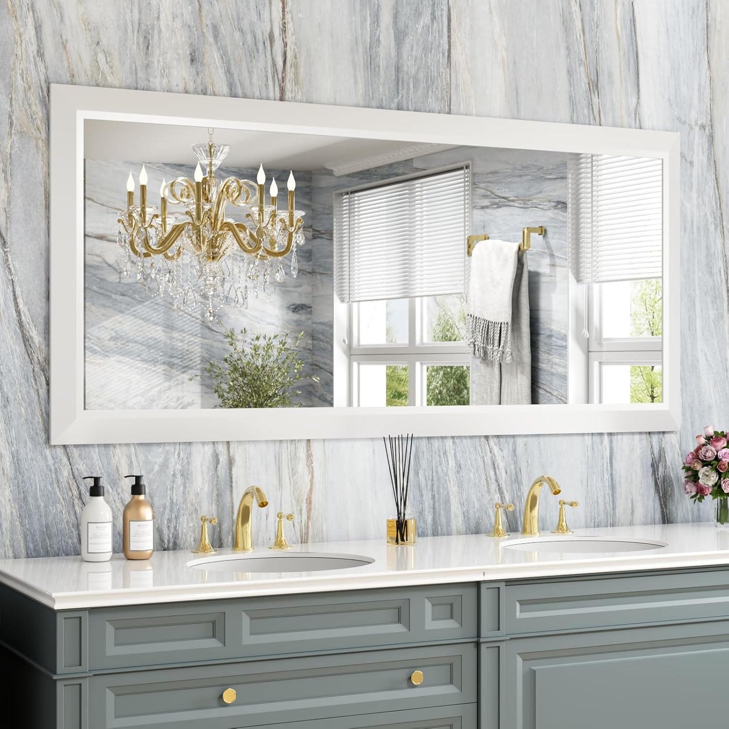 60X28 Inch Bathroom Mirror with Thick Metal Frame for Home