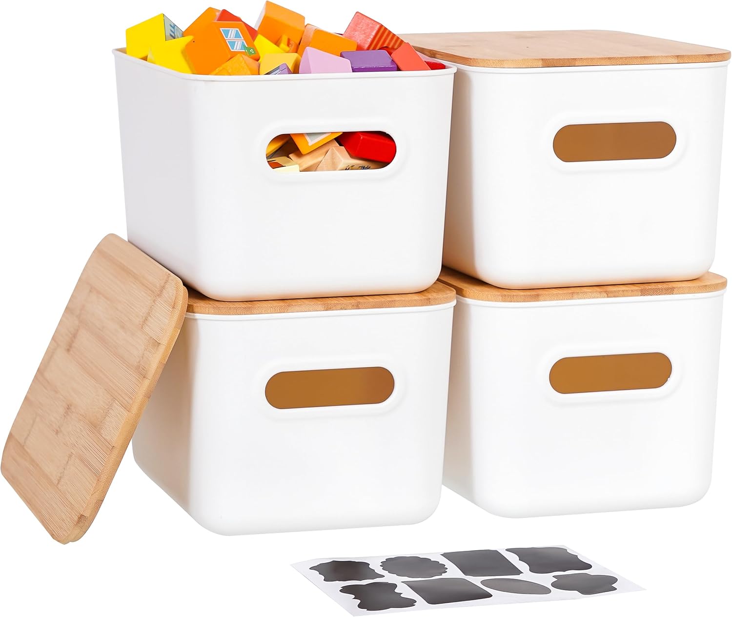 Citylife 4 PCS Storage Bins with Bamboo Lids for Organizing