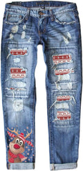 EVALESS Ripped Jeans for Women Plaid Patch Boyfriend (Style YS9R)