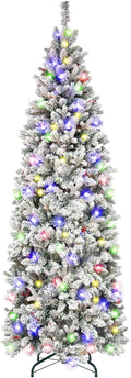 Prelit Snow Flocked Slim Christmas Tree 6.5 ft - Slim Pencil Holiday
