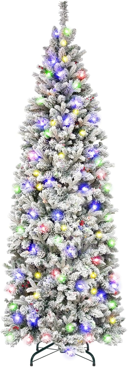 Hykolity 6.5ft Prelit Snow Flocked Slim Christmas Tree Review
