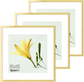 16x16 Square Picture Frame Set - Gold Aluminum Frames (Set of 3)