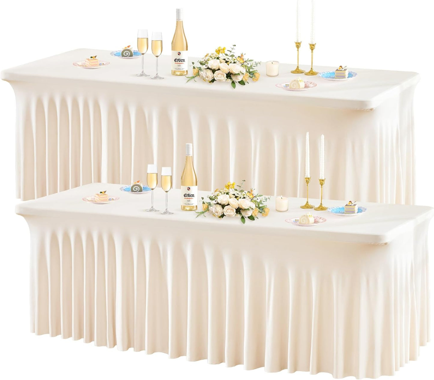 2 Pack Ivory Spandex Table Covers for 6 Foot Rectangle Tables