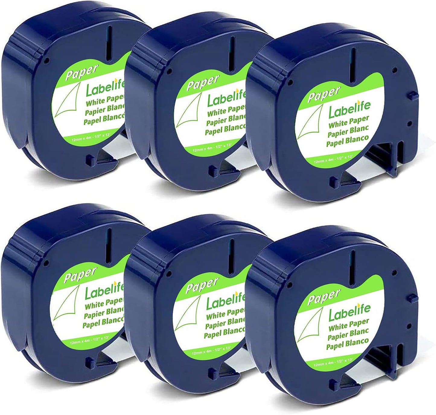 Labelife 6-Pack Black on White Label Tape for DYMO LetraTag - Crisp, Clear Organization
